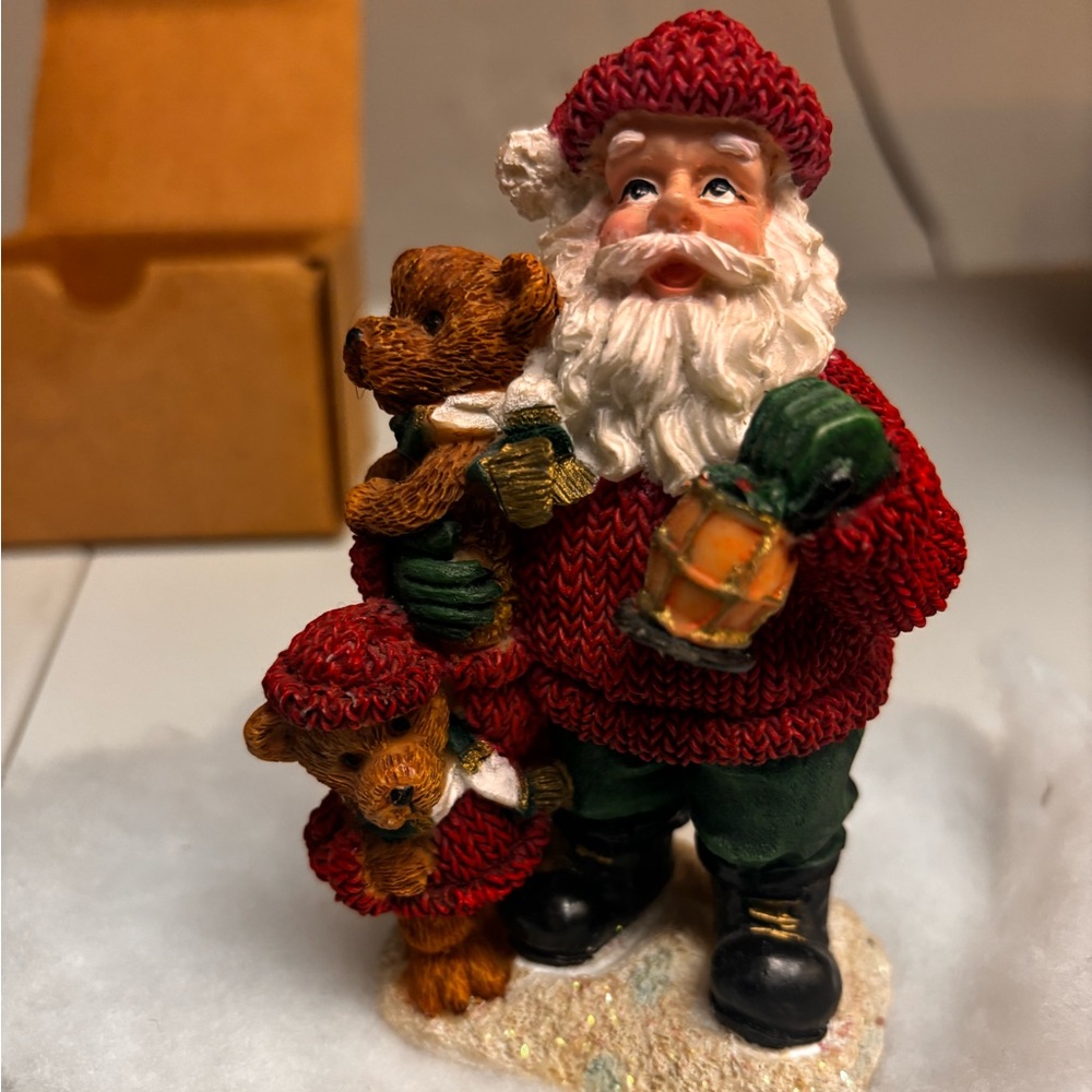 Santa Figurine with Bears - Red and Green